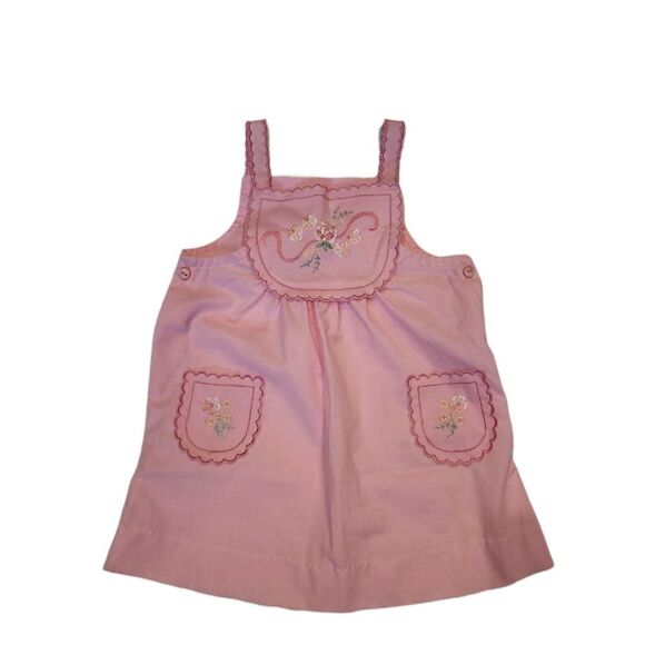 Vintage Carters Pink Floral Embroidered Scallop Dress 3T - Picture 1 of 10